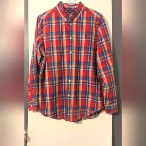 Ralph Lauren Pony Boy's Button‎ Up Plaid Long Sleeve Dress Shirt M 18-20 Preppy